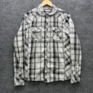 BKE Athletic Fit Button Shirt Mens Medium Gray Plaid Long Sleeve Casual Western